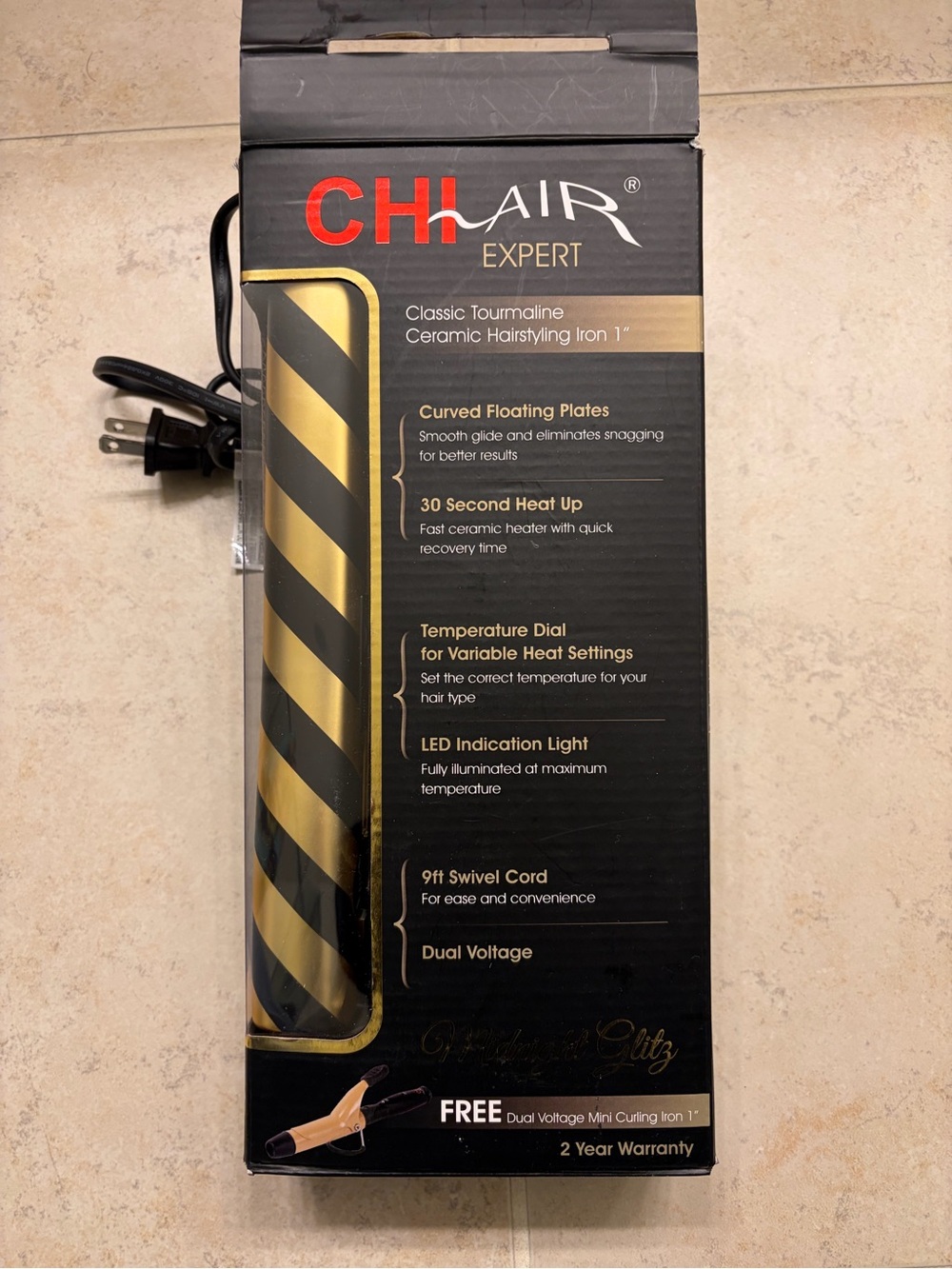 Chi Air Expert Ceramic Hairstyling Iron 1" - Black & Gold